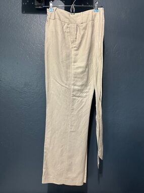 Pantology Beige linen blend lined High-Waist Wide Leg Pants with optional belt